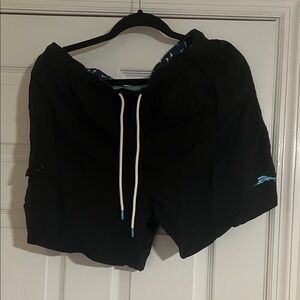 Tommy Bahama Black Swim Shorts with Blue Marlin Logo